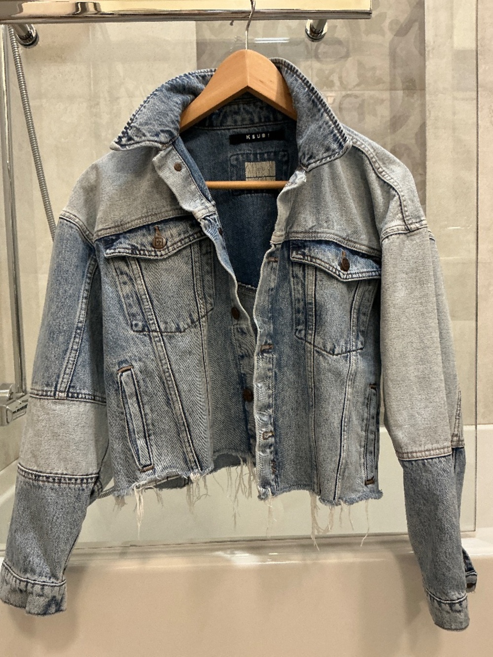 Ksubi Cropped Denim Jacket – Distressed Size S
